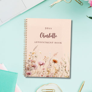 Agenda Nomes de pêssego cor-de-rosa com flores selvagens