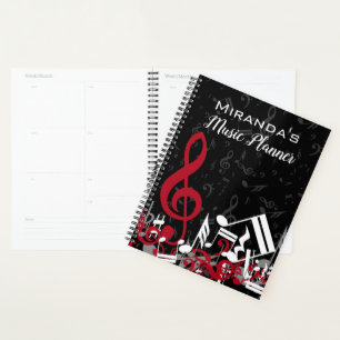 Agenda Notas de música embaralhadas Cinzas vermelhas e br