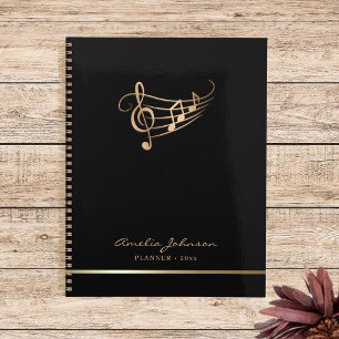 Agenda Notas Musicais Modernas Douradas Personalizáveis E