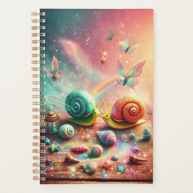 Agenda Notebook com caracóis e Diários de fada (Frente)
