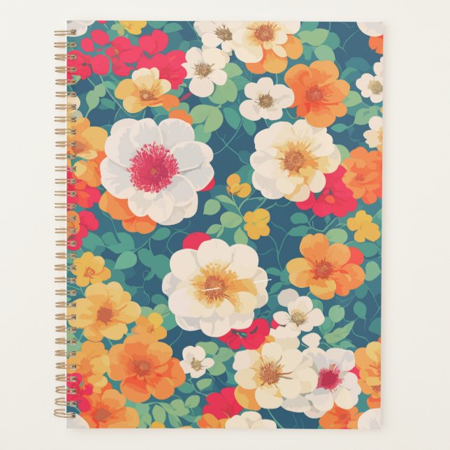Agenda Notebook com padrão floral vibrante (Frente)