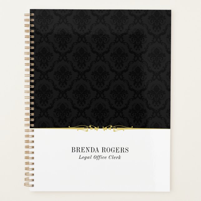 Agenda Notebook de destaque para damascos brancos e preto (Frente)