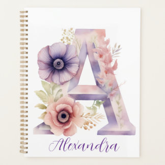Agenda Notebook de Monograma Floral Personalizado