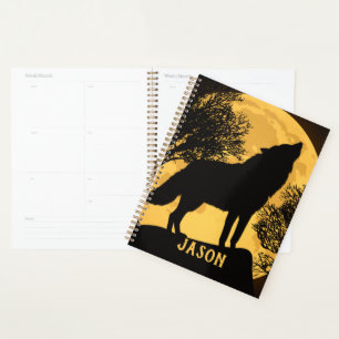 Agenda Notebook de Planner de Lua Cheia de Lobo Negro e A