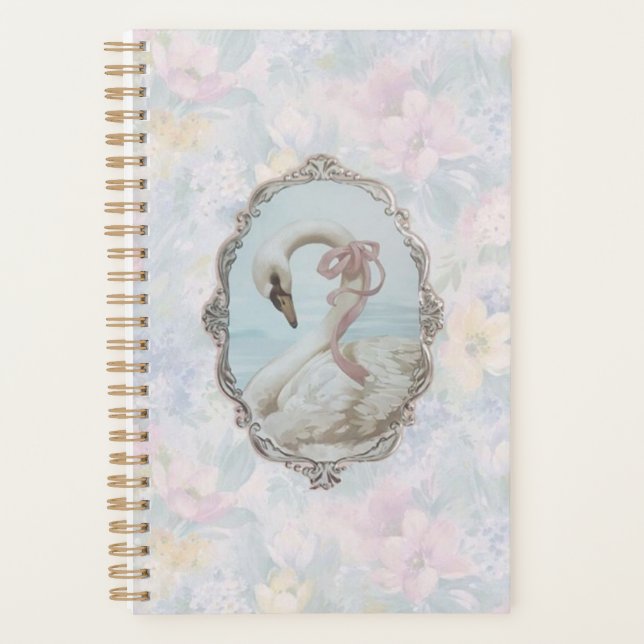 Agenda Notebook Elegante Swan e Pastel Floral (Frente)