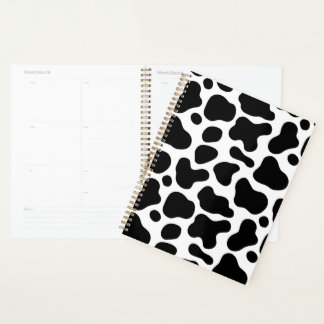 Agenda Notebook impressão espiral de vaca preto e branco