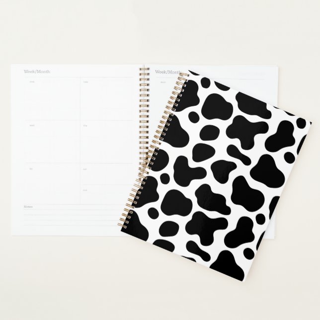 Agenda Notebook impressão espiral de vaca preto e branco (Exibição)