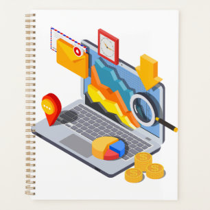 Agenda Notebook Isométrico de Análise de Dados Empresaria