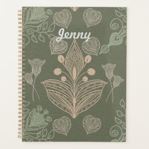 Agenda Notebook Personalizado Floral Verde Vintage Sage