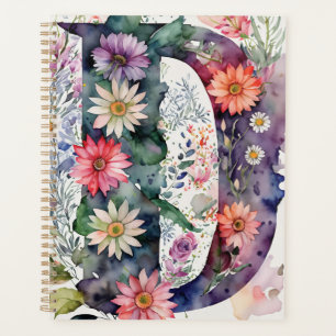 Agenda Notebook Personalizado - Letra D Floral Watercolor