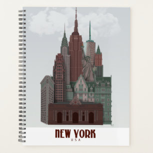 Agenda Nova York em Nuvens - Vermelho Escuro e Verde
