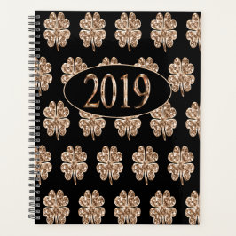 Agenda Novo ano 2019: Preto e Dourado Quatro Folhas de Fo