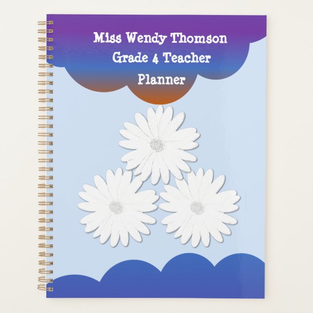 Agenda Nuvem Roxa Azul com Planner Flor Branco (Frente)