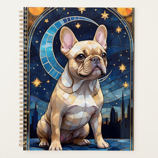 Agenda O Buldogue Francês Pastel Manteve Vidro Noite Cama (Frente)