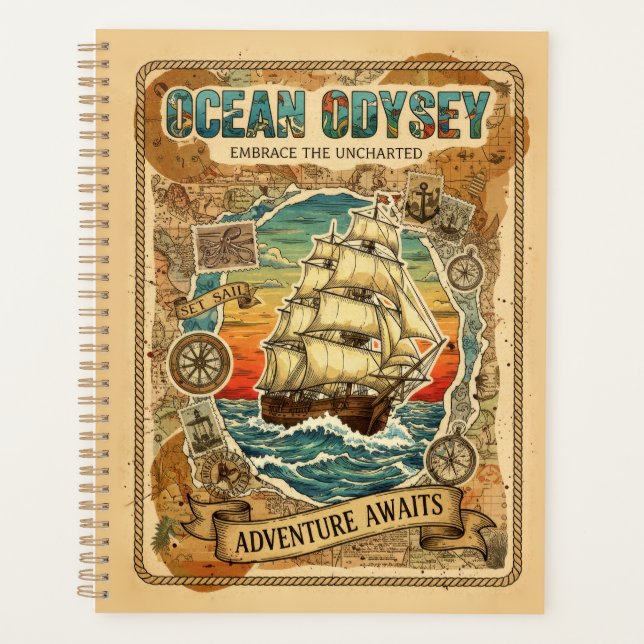 Agenda Ocean Odyssey Vintage Nautical Adventure Art (Frente)