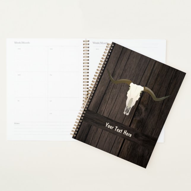 Agenda Ocidental Longhorn Cattle Skull Rustic  (Exibição)