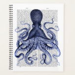 Agenda Octopus azul<br><div class="desc">Octopus 3 azul de Fab Funky. Apresenta um polvo azul-roxo com uma página de livro para um fundo.|190413D</div>
