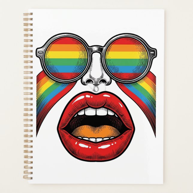 Agenda Óculos de Sol Arco-íris Retrô Lábios Rosto Design  (Frente)