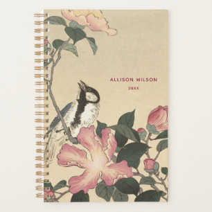 Agenda Ohara Koson, Excelente Tit w. Flores Rosa - Japon