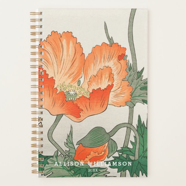 Agenda Ohara Koson - Flor Laranja Japonês Vintage (Frente)