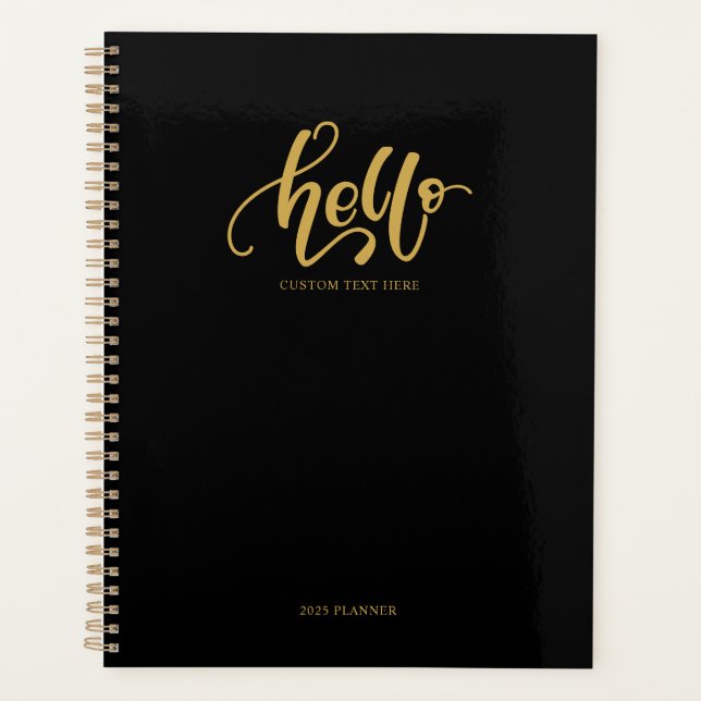 Agenda Olá, Na moda Black & Dourado Calliografia Script (Frente)