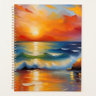 Agenda Óleo Pintura do pôr do sol laranja sobre o oceano