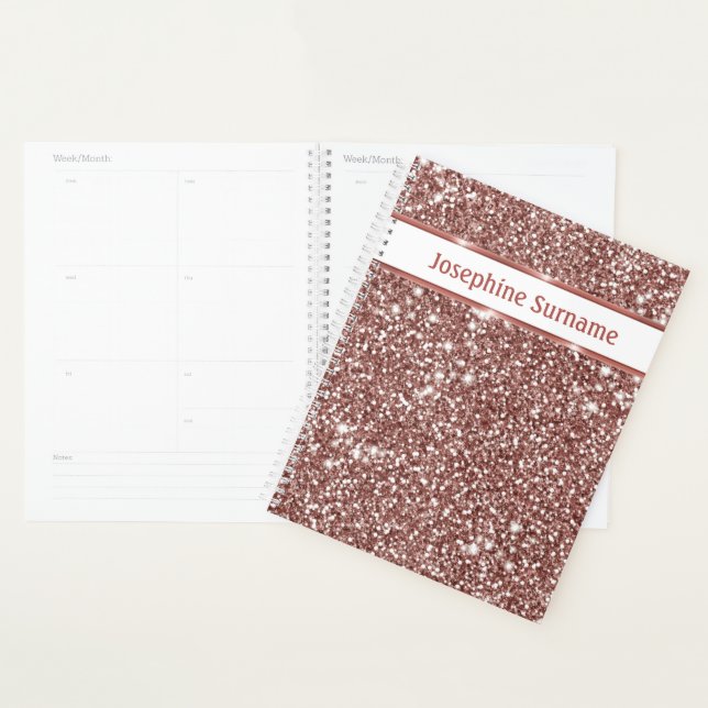 Agenda Olhar de textura de brilho em ouro rosa falso & te (Exibição)