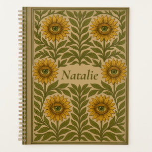 Agenda Olho Girassol Vintage Floral Nome Personalizado Pl