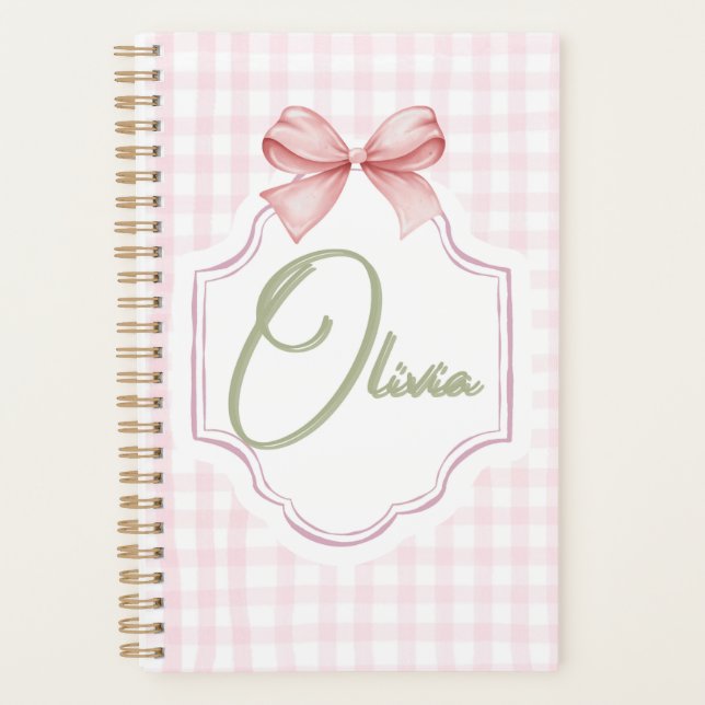 Agenda Olivia Personalizado Arco Rosa & Gingham Impressão (Frente)
