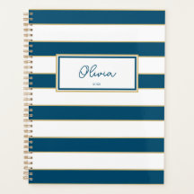 Olivia Stripes Planner em Oceano e Branco