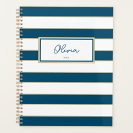 Agenda Olivia Stripes Planner em Oceano e Branco