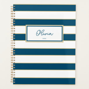 Agenda Olivia Stripes Planner em Oceano e Branco