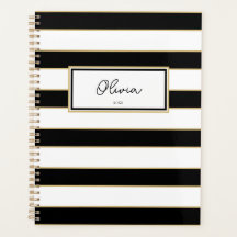 Olivia Stripes Planner em Preto e Branco
