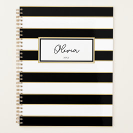 Agenda Olivia Stripes Planner em Preto e Branco