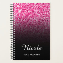Agenda Ombre de brilho rosa-quente preto personalizado