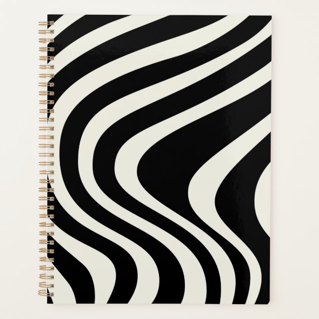 Agenda Ondas de estilo retrô preto e branco (Frente)