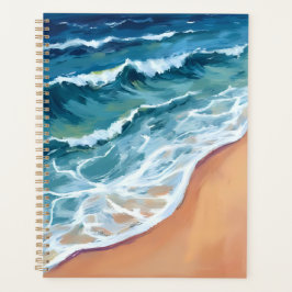 Agenda Ondas do Oceano Azul Aquarela Costeira