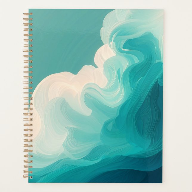 Agenda Ondas Fluídas Absratas em Azul e Branco (Frente)