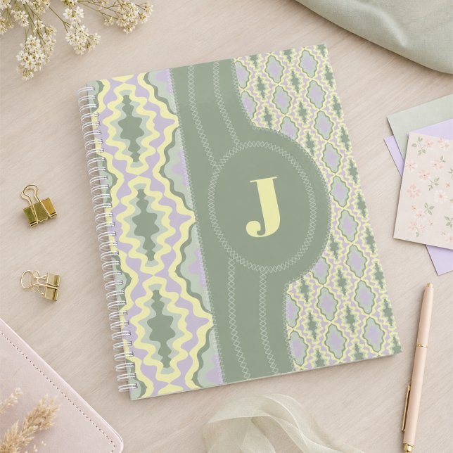 Agenda Ondas Geométricas Pastel Com Inicial (Soft pastels. It's so pretty, you will want to take it home. Add your initial for that personal feel)
