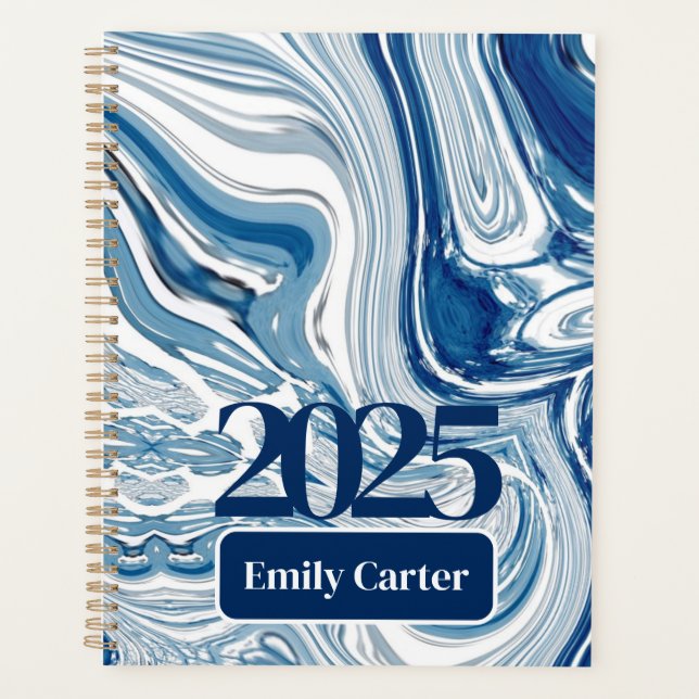 Agenda Ondas Mínimas Do Oceano Chic Aquarela Cabos Azuis (Frente)