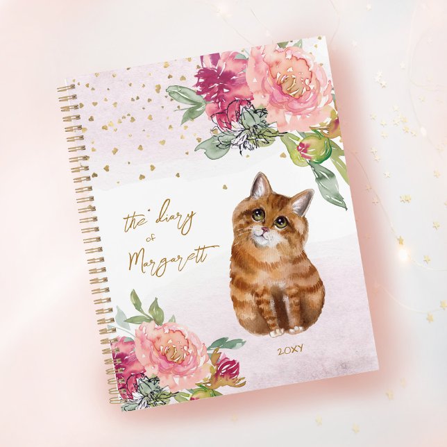 Agenda Orange Cat Illustration Flowers Girl Daily Diary (Criador carregado)