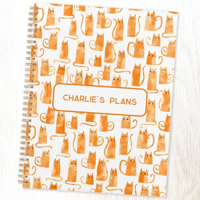 Agenda Orange Cat Personalizado (Fun orange ginger cat watercolor pattern personalized custom text planner)