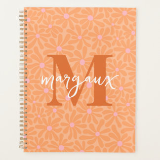 Agenda Orange Daisies Floral Personalizado Monograma Nome