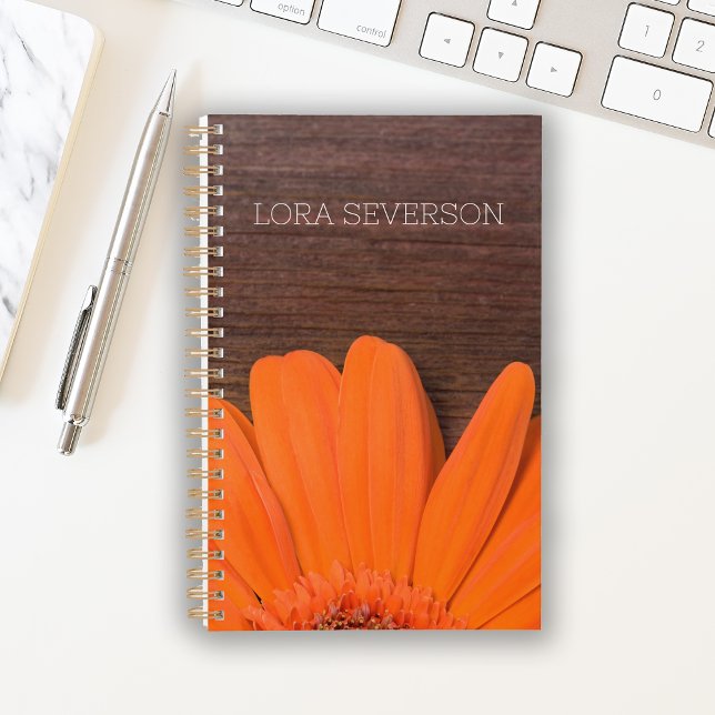 Agenda Orange Gerber Daisy e Rustic Barn Wood (Criador carregado)