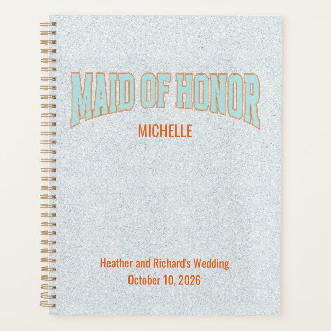Agenda Orange + Teal Faux Glitter Varsity MAID OF HONOR  (Frente)