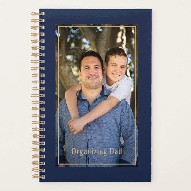 Agenda Organizing Dad Personalized Photo Navy Blue & Gold (Frente)