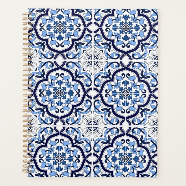 Agenda  Ornamentado Azul Floral Mediterrâneo Azulejo Sici (Frente)