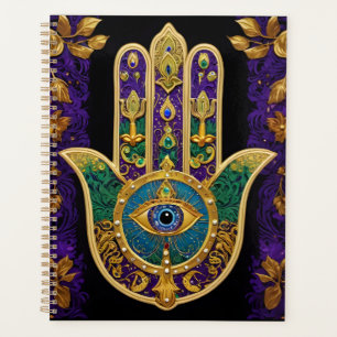 Agenda Ornamentado Dourado Terceiro Olho Hamsa