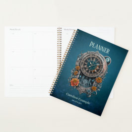 Agenda Ornamentado Steampunk Clock com Rosas.