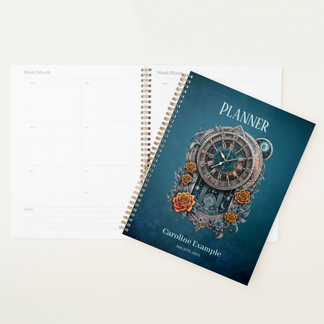 Agenda Ornamentado Steampunk Clock com Rosas. (Exibição)